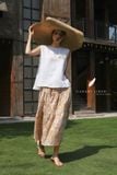  Tiered Maxi Skirt - Lá trắng nền vàng 