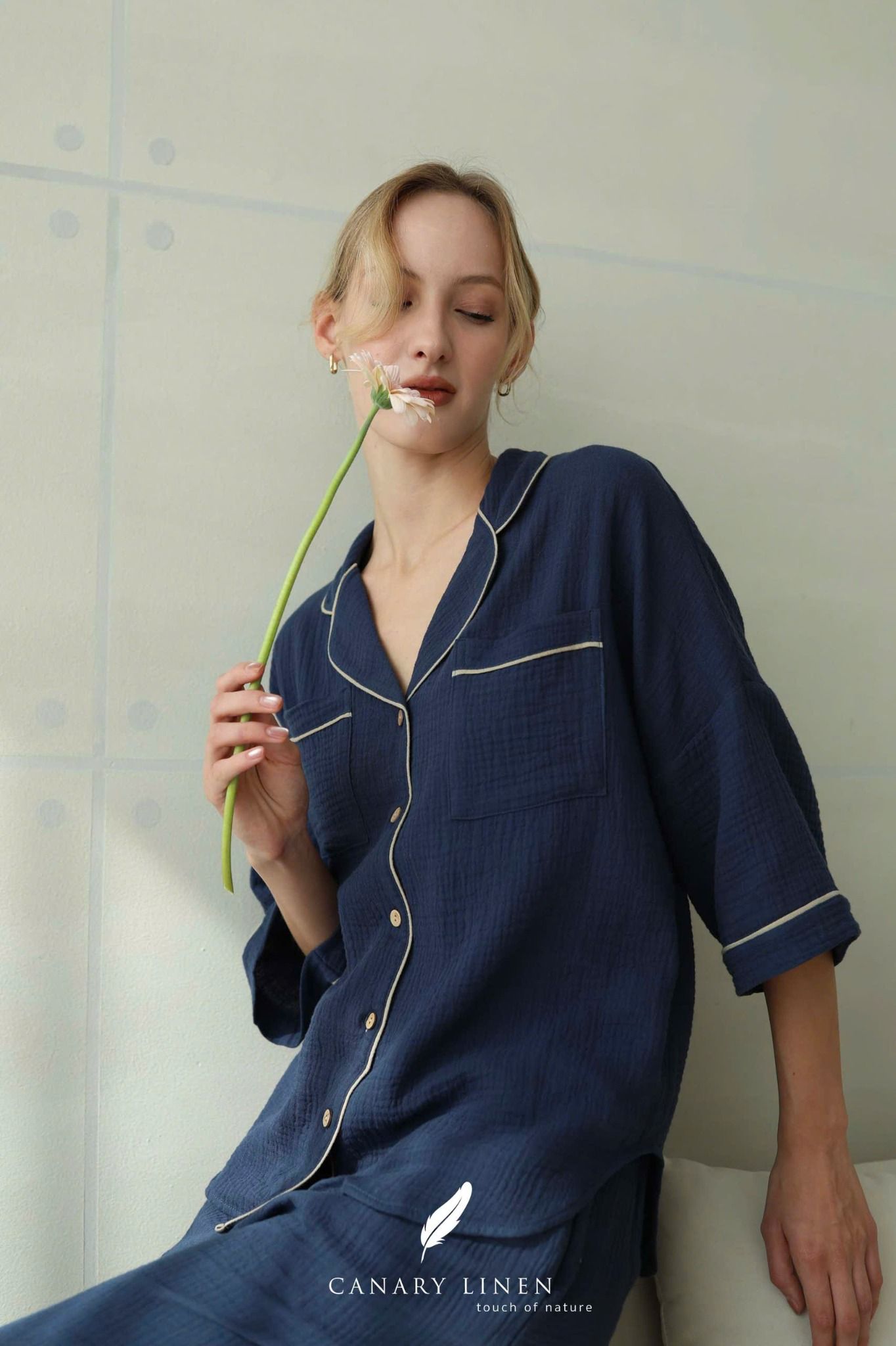  Calma Set - Xanh navy viền xám 