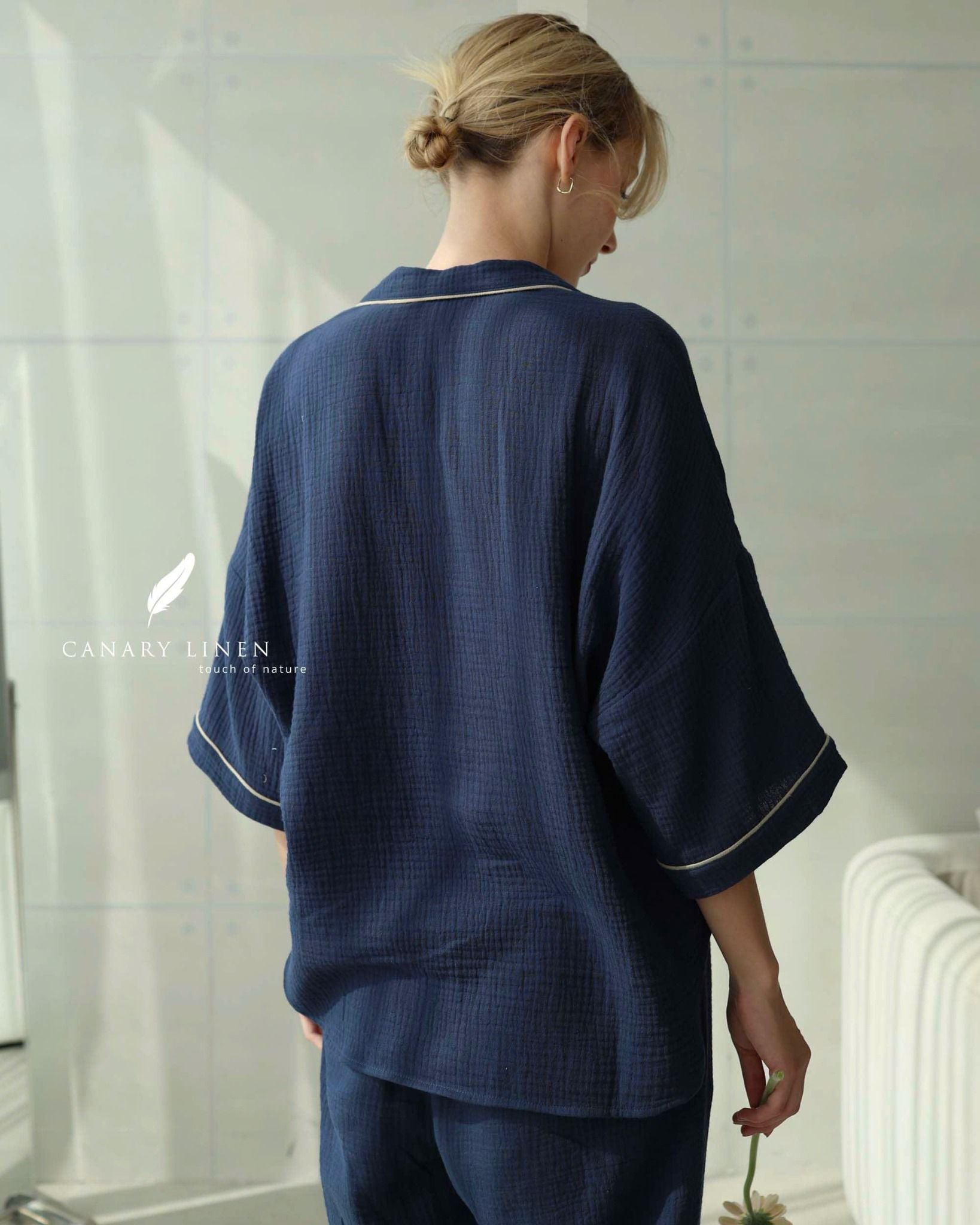  Calma Set - Xanh navy viền xám 