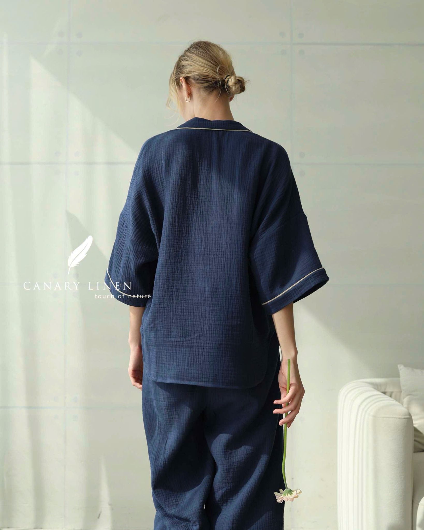  Calma Set - Xanh navy viền xám 