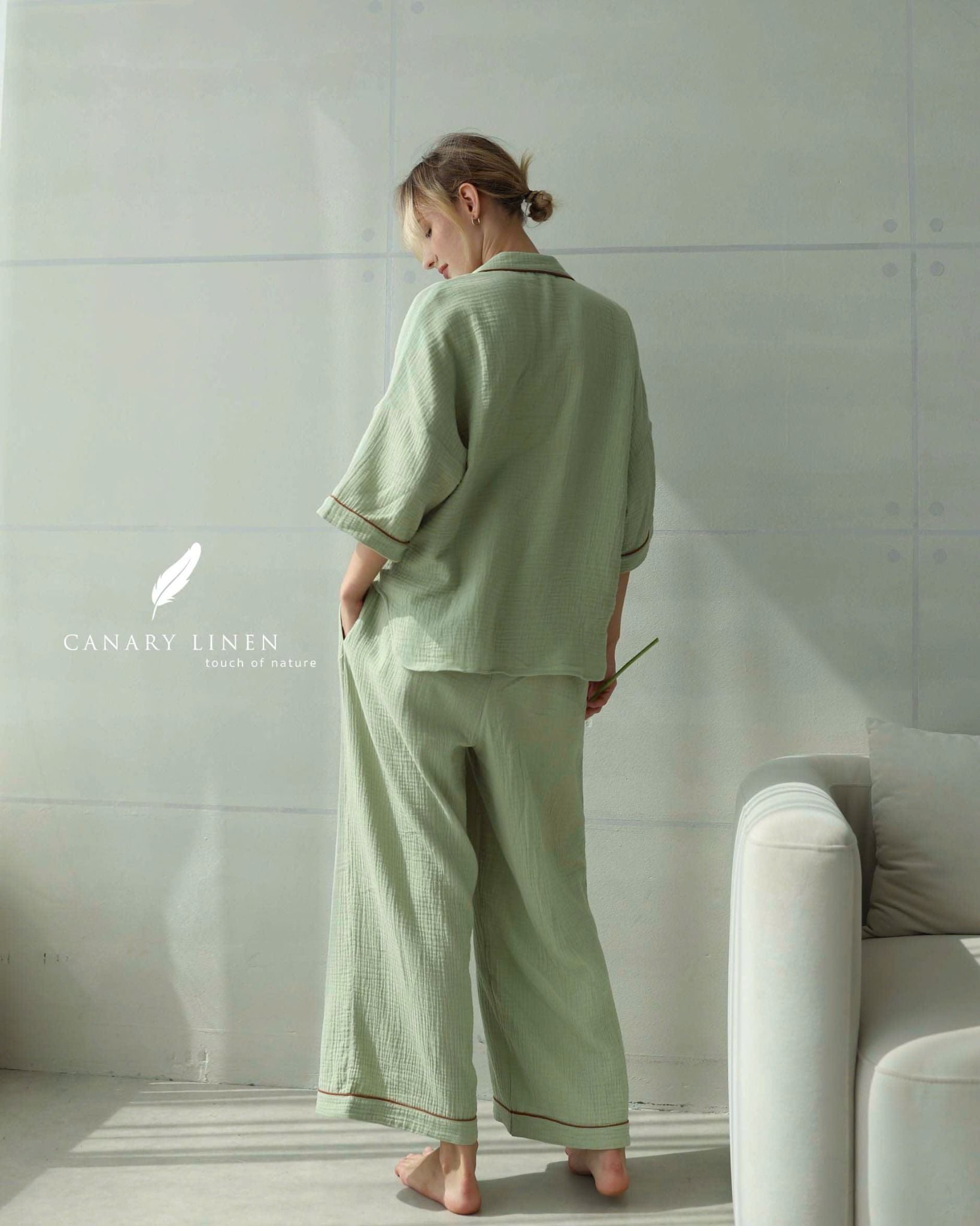  Calma Set - Xanh đậu viền nâu 