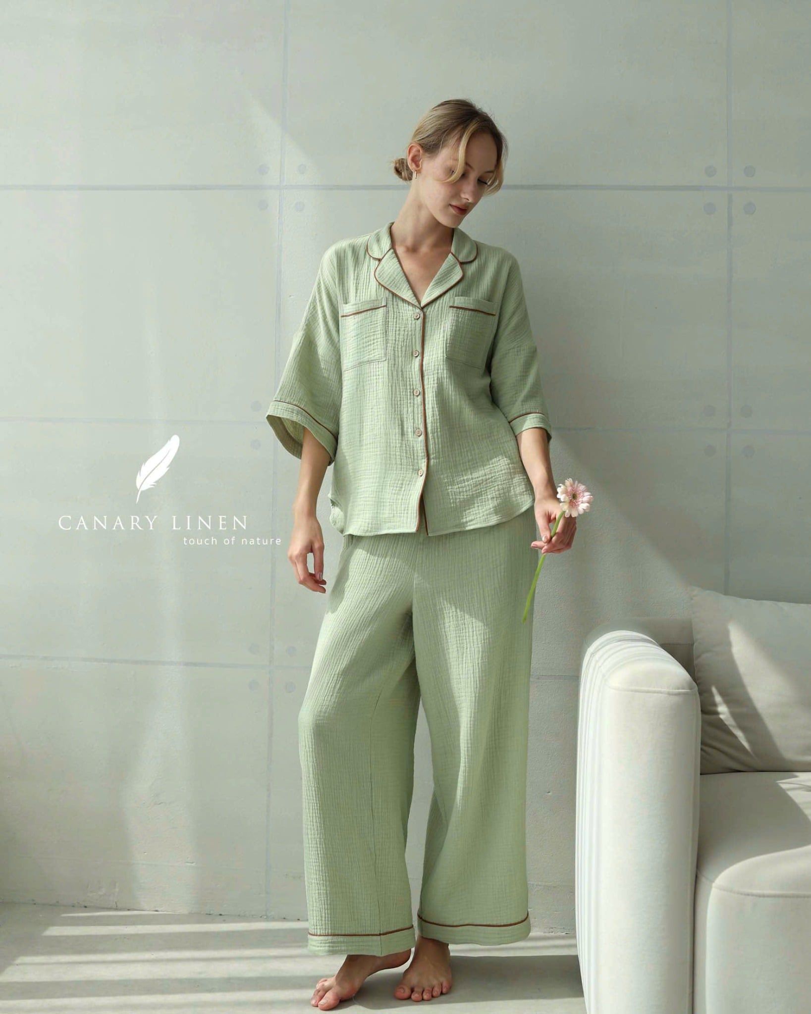  Calma Set - Xanh đậu viền nâu 