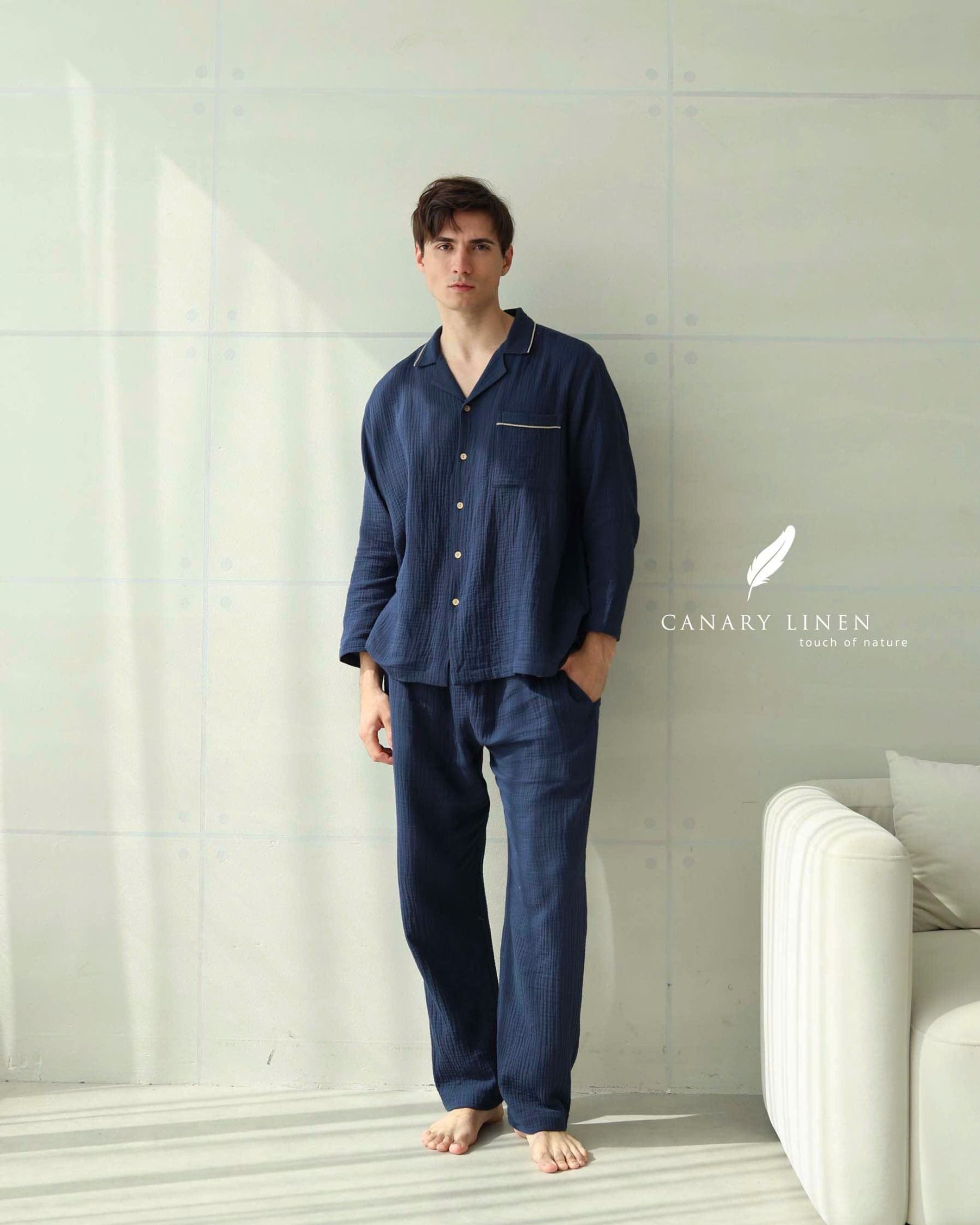  Men - Cove Set - Xanh navy viền xám 