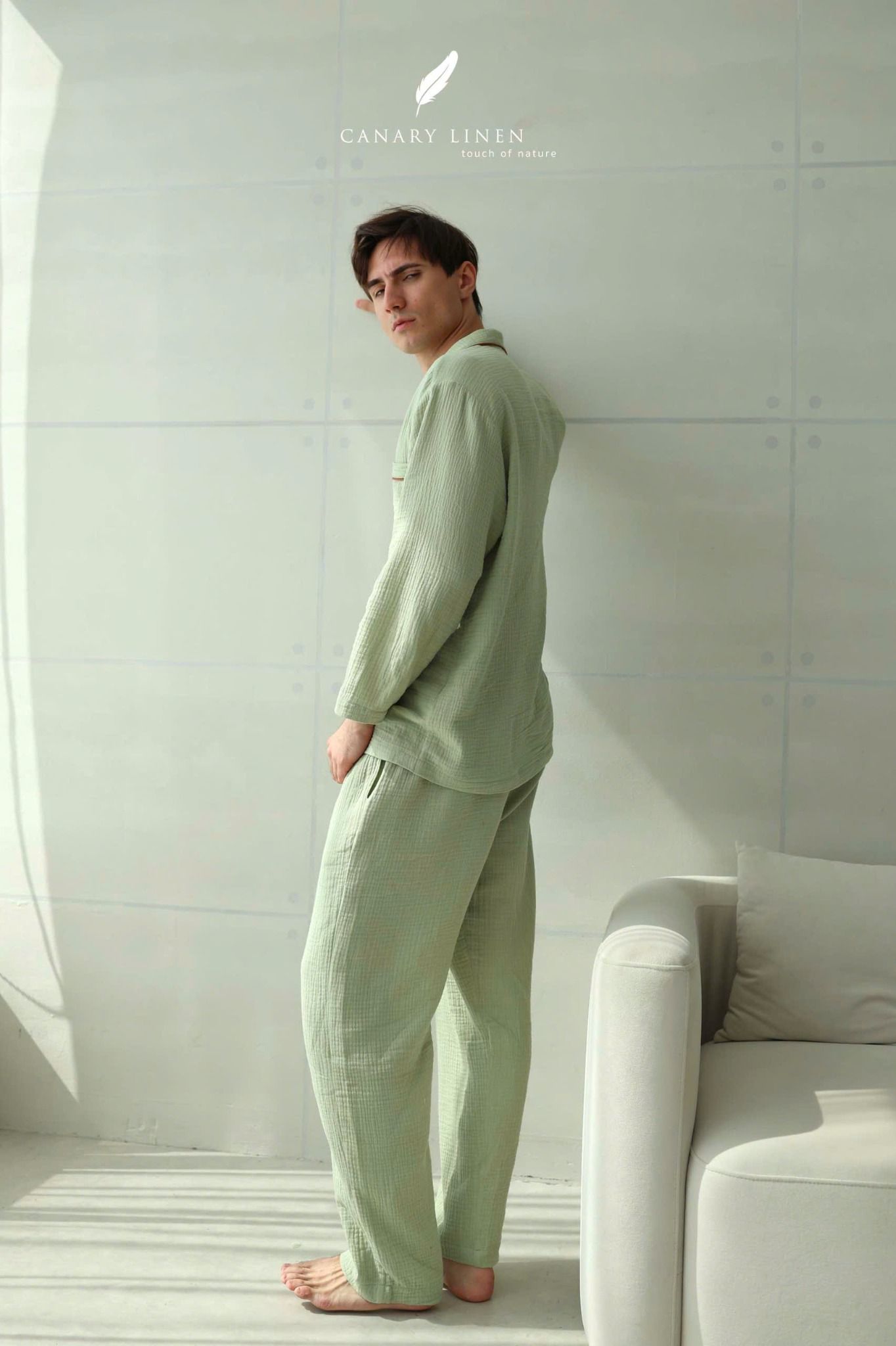  Men - Cove Set - Xanh đậu viền nâu 