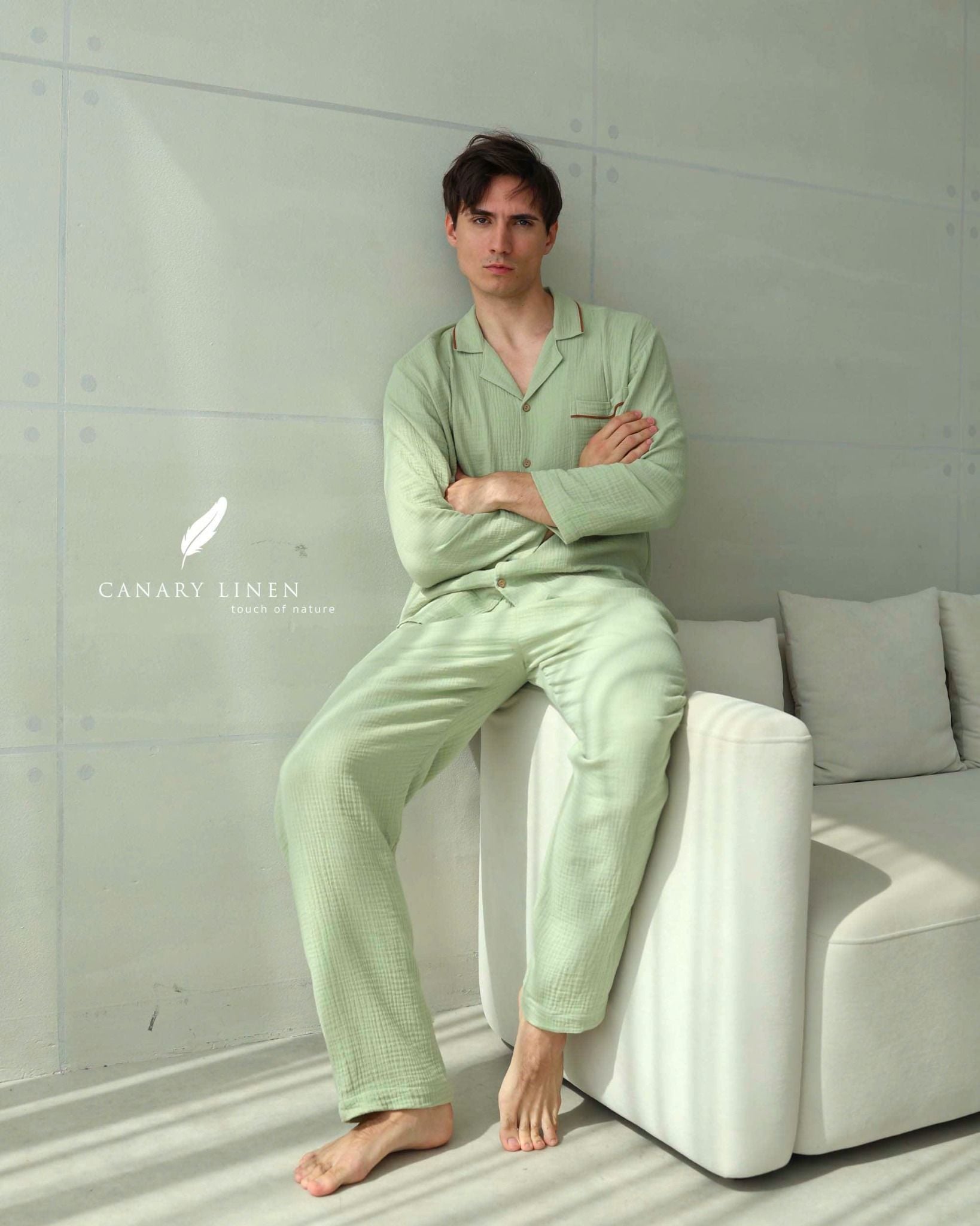  Men - Cove Set - Xanh đậu viền nâu 