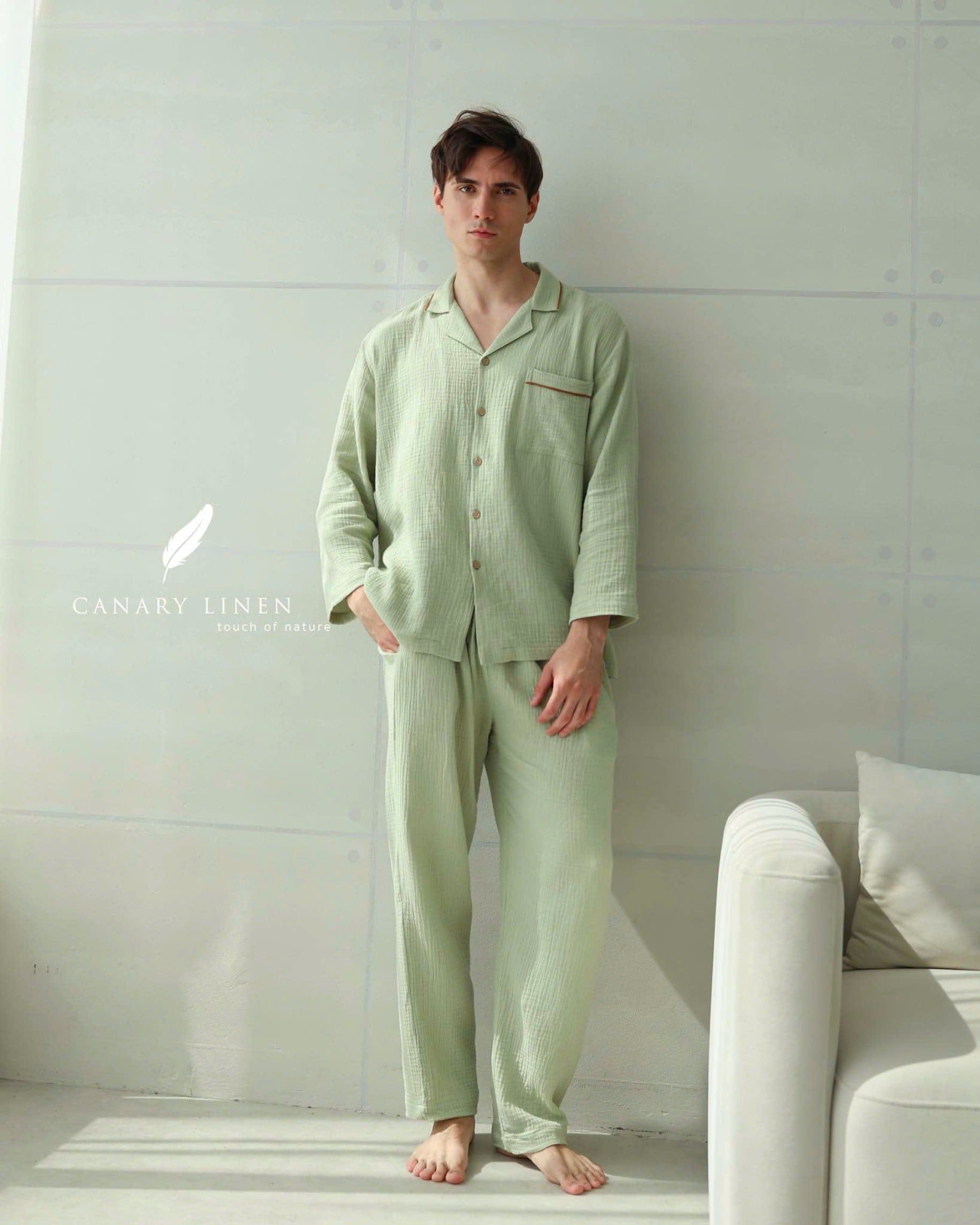  Men - Cove Set - Xanh đậu viền nâu 
