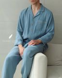  Men - Cove Set - Xanh xám viền nâu be 