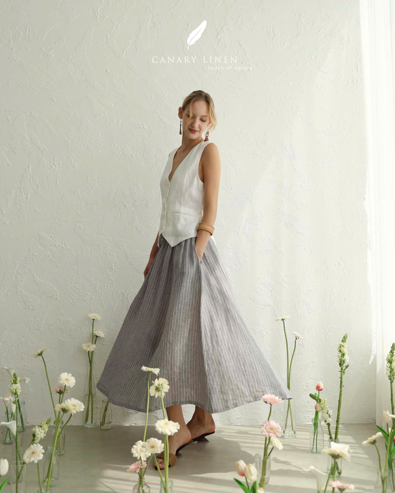  Muse Skirt - Xám đậm sọc 