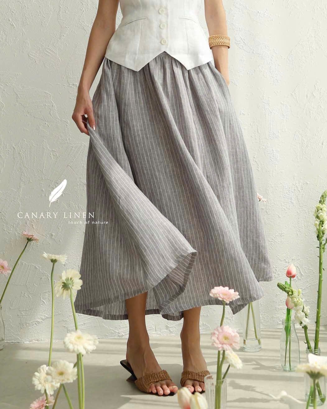  Muse Skirt - Xám đậm sọc 