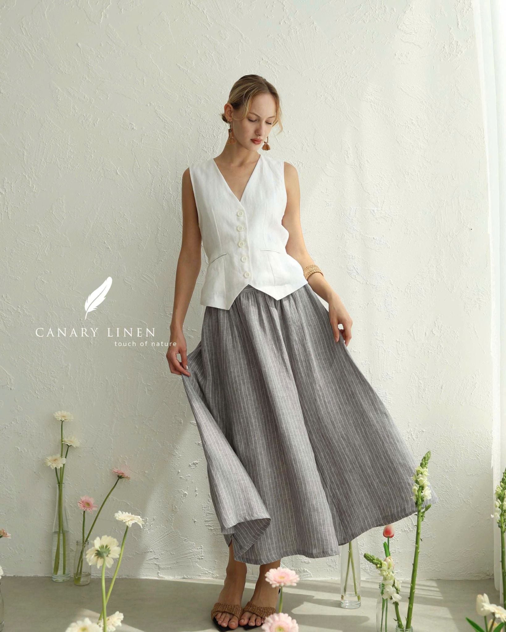  Muse Skirt - Xám đậm sọc 