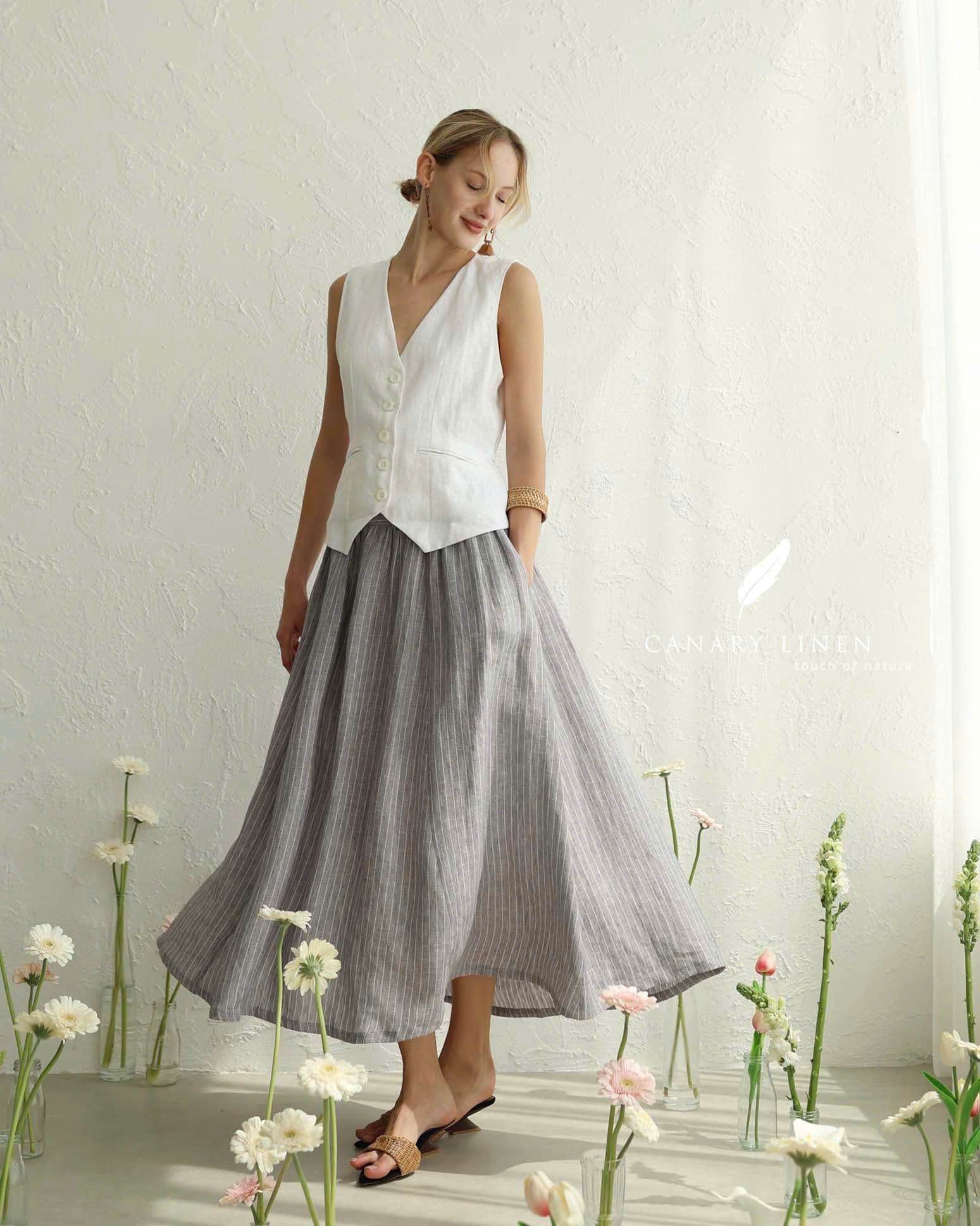  Muse Skirt - Xám đậm sọc 