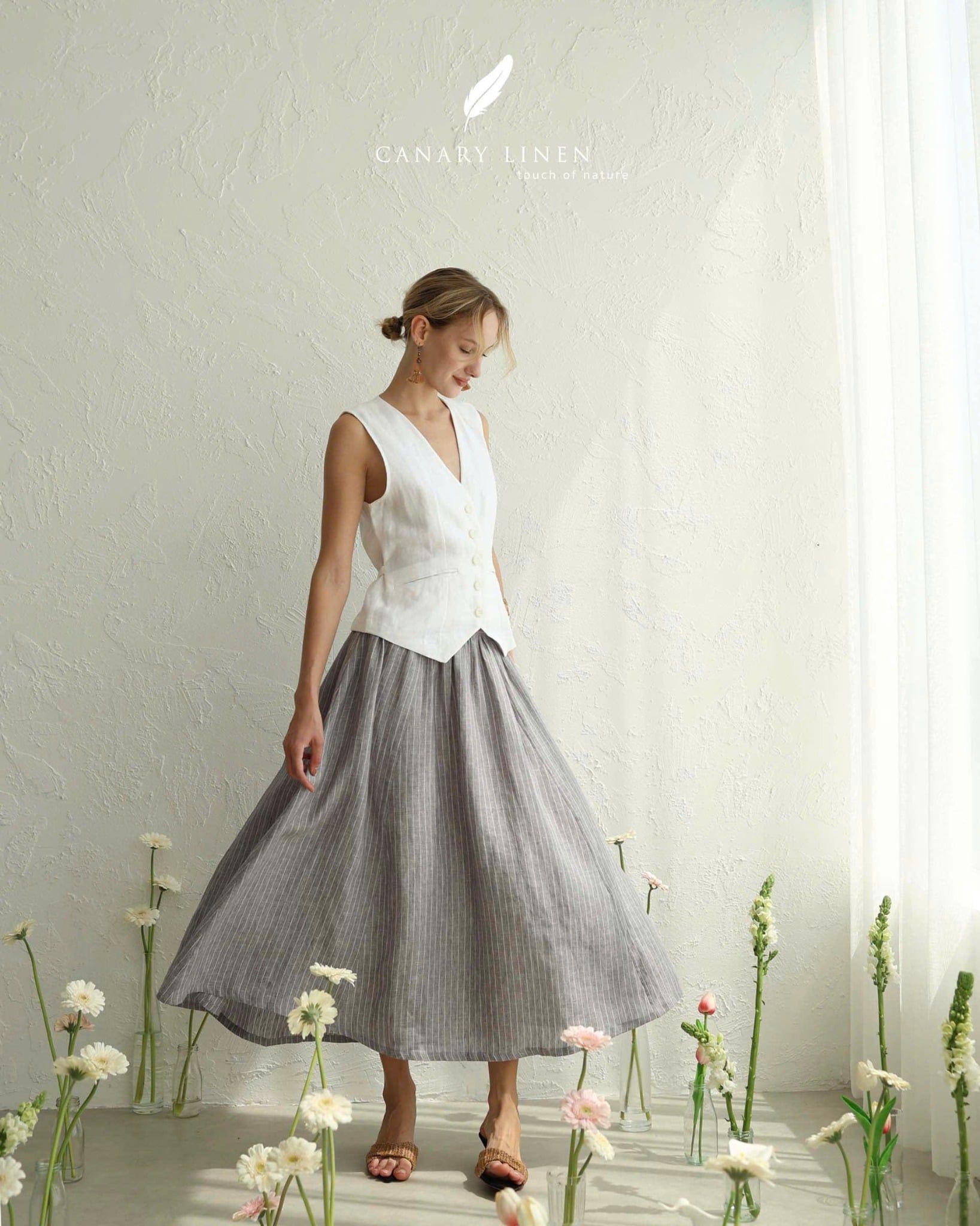  Muse Skirt - Xám đậm sọc 