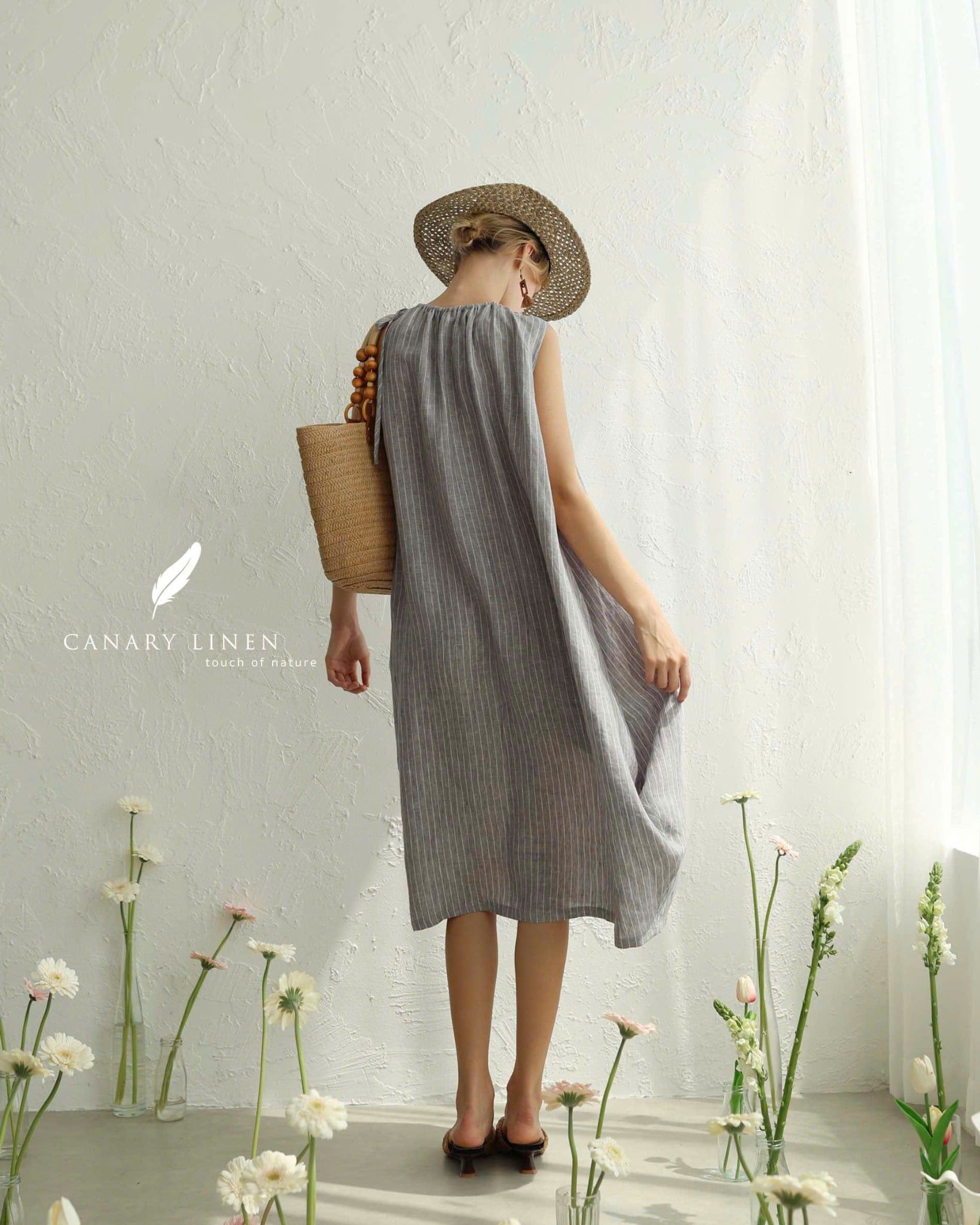  Halyn Dress - Xám đậm sọc 