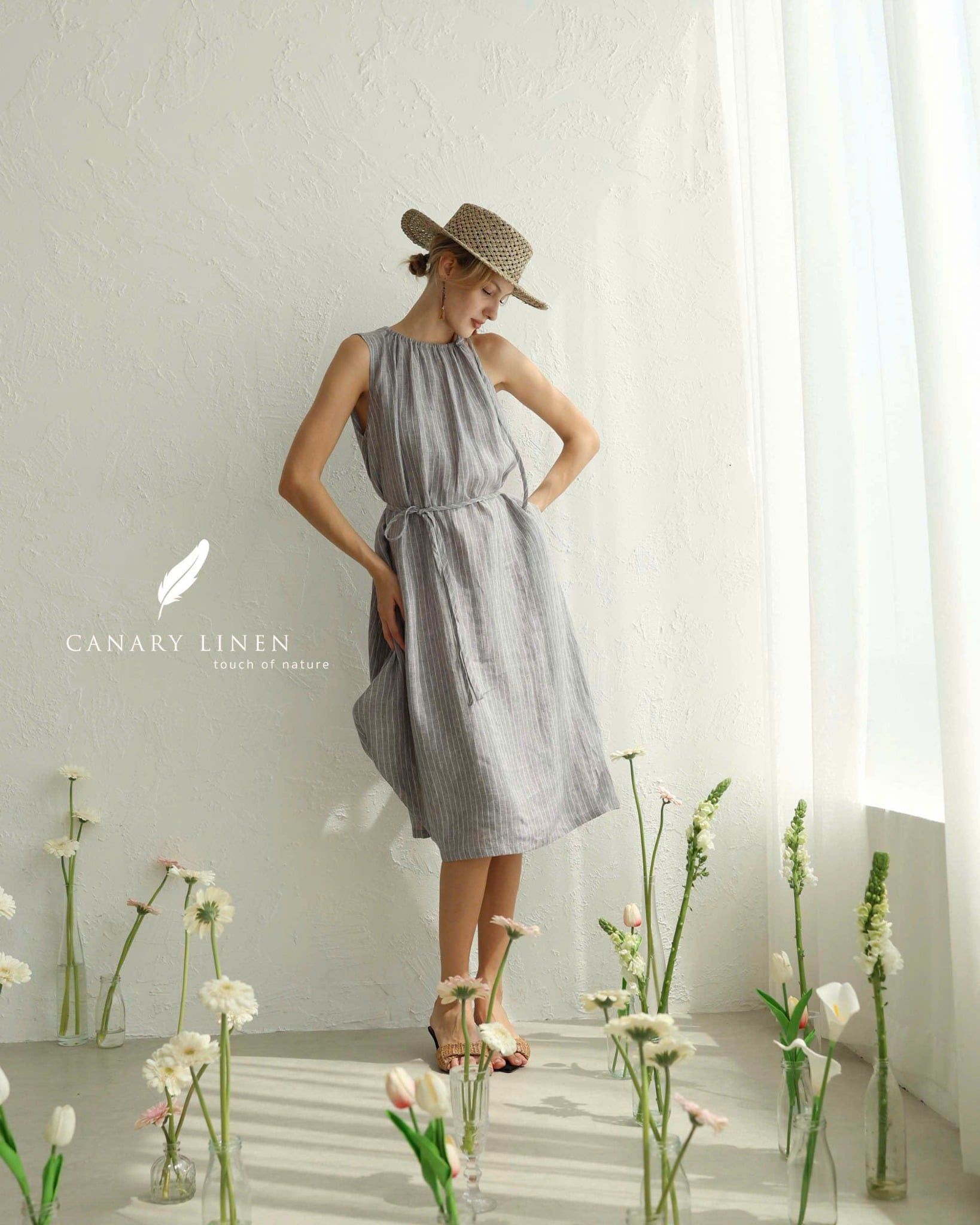  Halyn Dress - Xám đậm sọc 