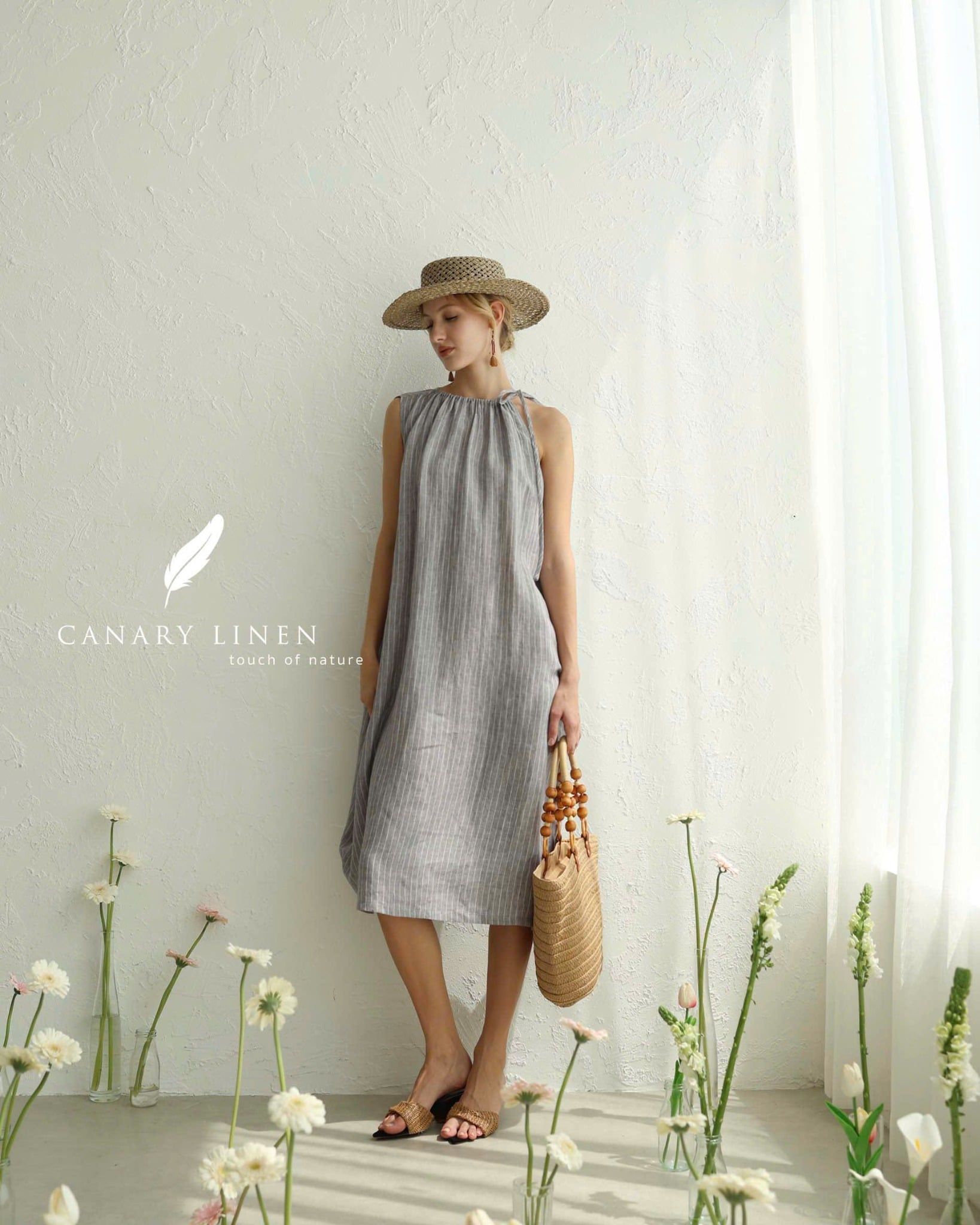  Halyn Dress - Xám đậm sọc 