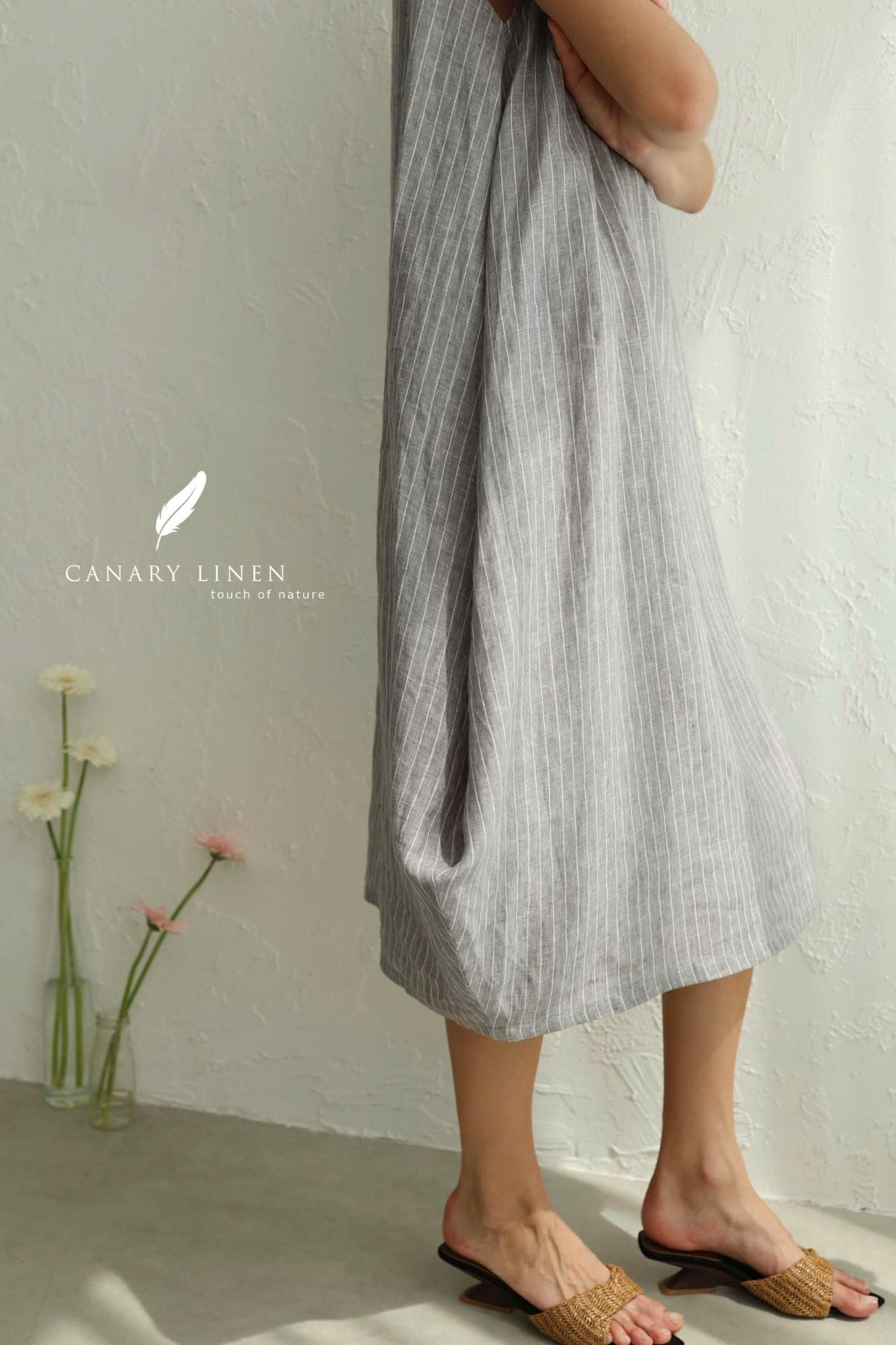  Halyn Dress - Xám đậm sọc 