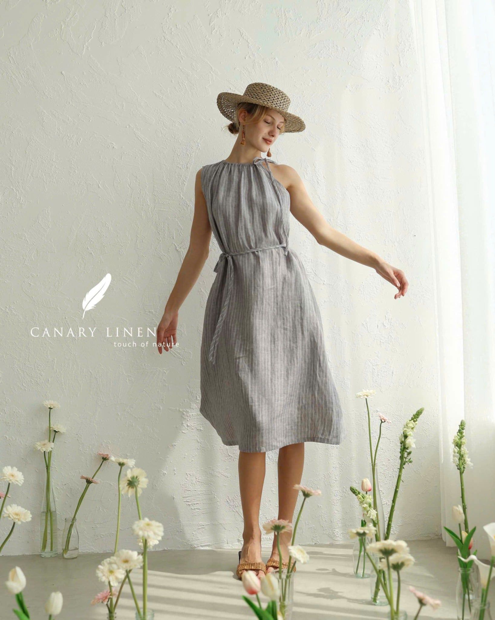  Halyn Dress - Xám đậm sọc 