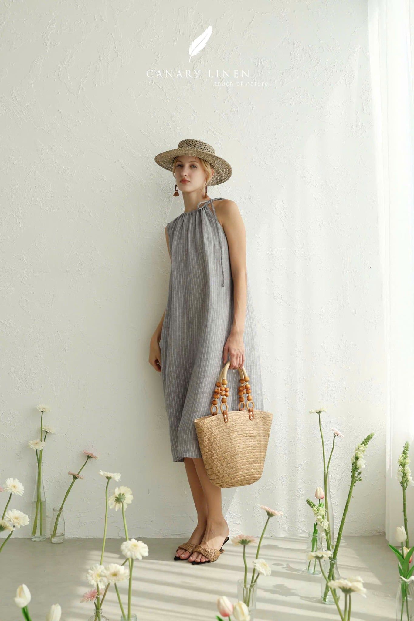  Halyn Dress - Xám đậm sọc 