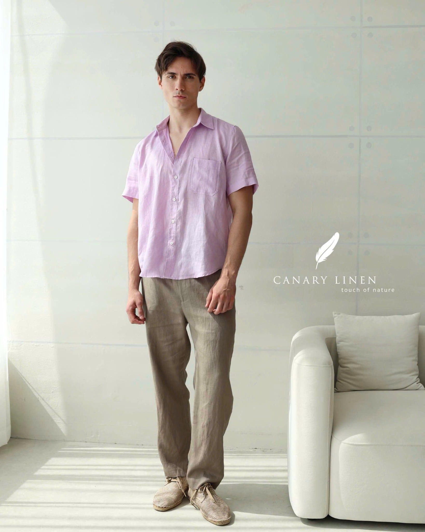  Men's Linen Stride Pants - Nâu xám 