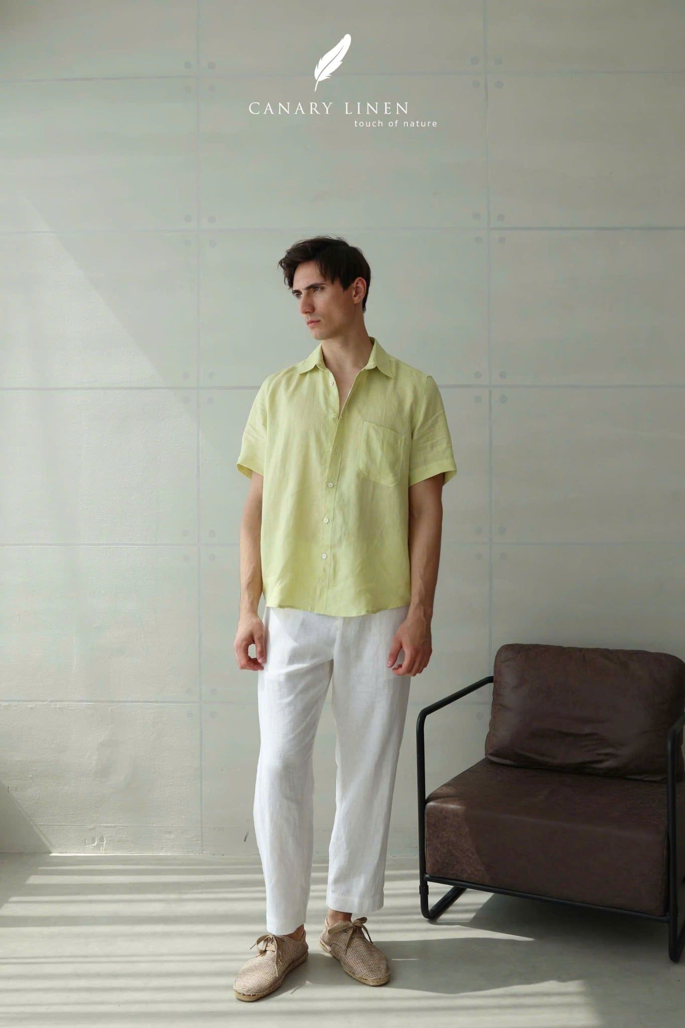  Men's Linen Stride Pants - Trắng 