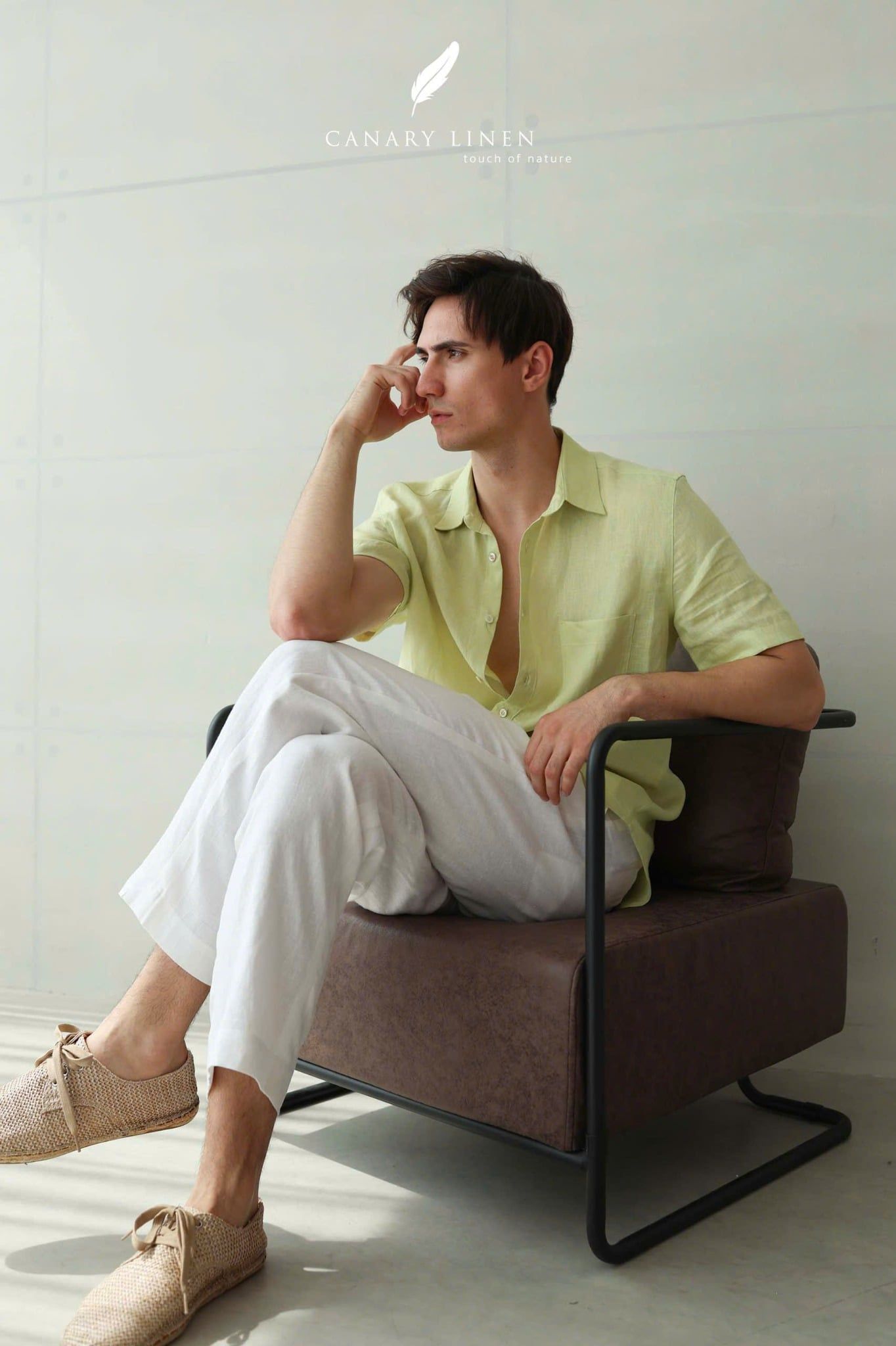  Men's Linen Stride Pants - Trắng 
