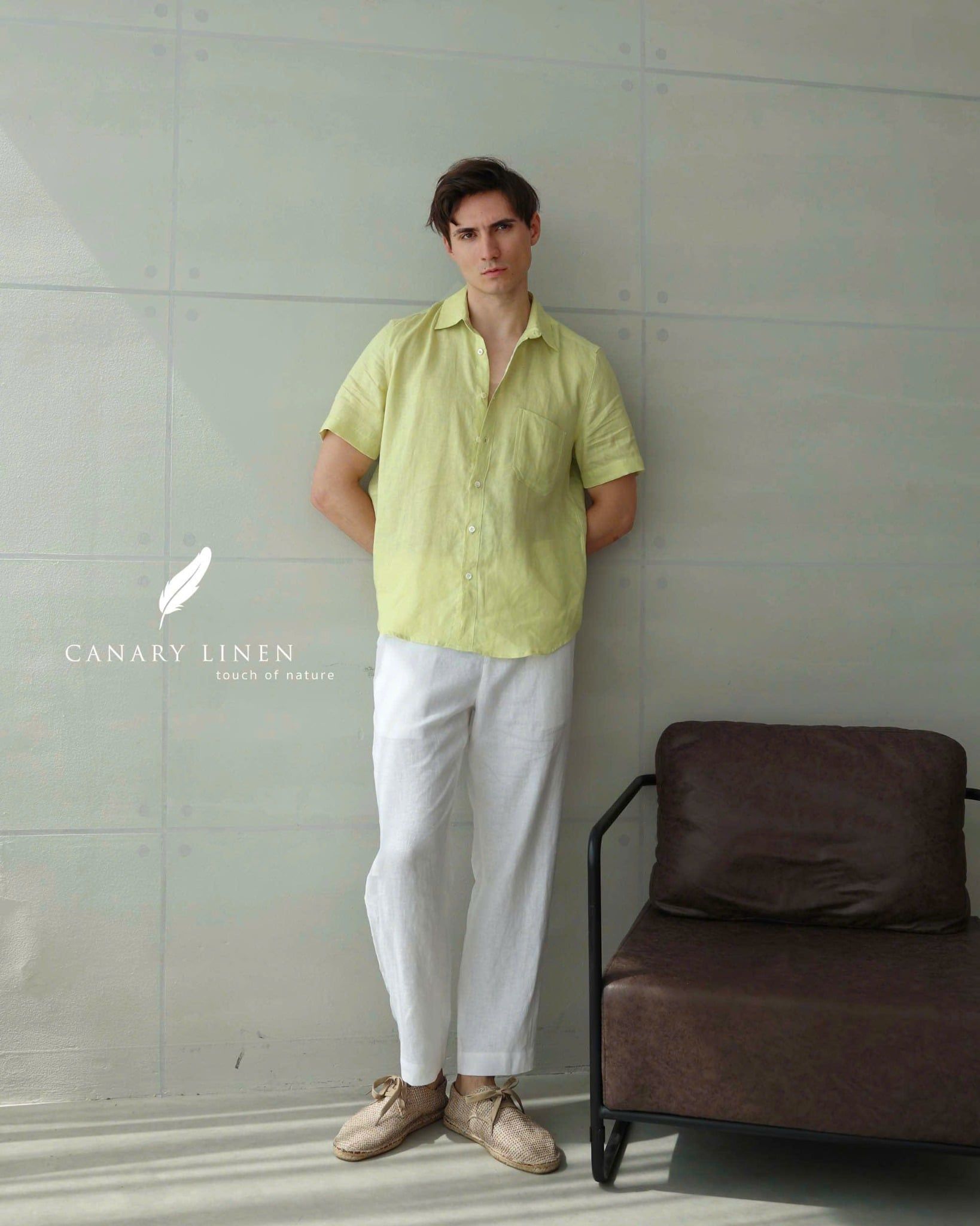  Men's Linen Stride Pants - Trắng 
