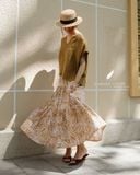  Tiered Maxi Skirt - Lá trắng nền vàng 
