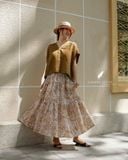  Tiered Maxi Skirt - Lá trắng nền vàng 