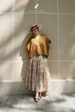  Tiered Maxi Skirt - Lá trắng nền vàng 