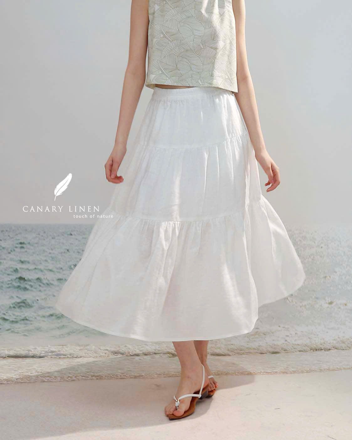  Tiered Maxi Skirt - Trắng 