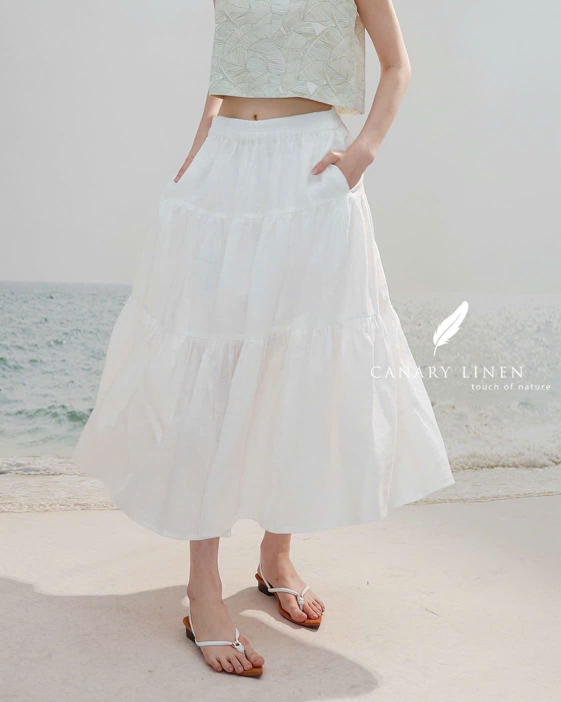  Tiered Maxi Skirt - Trắng 