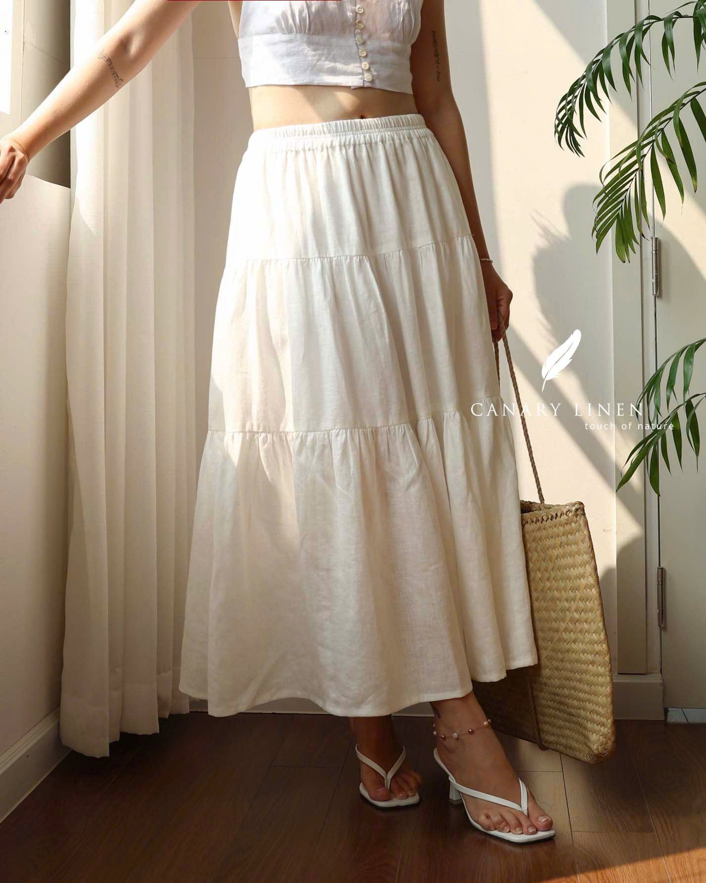  Tiered Maxi Skirt - Trắng 