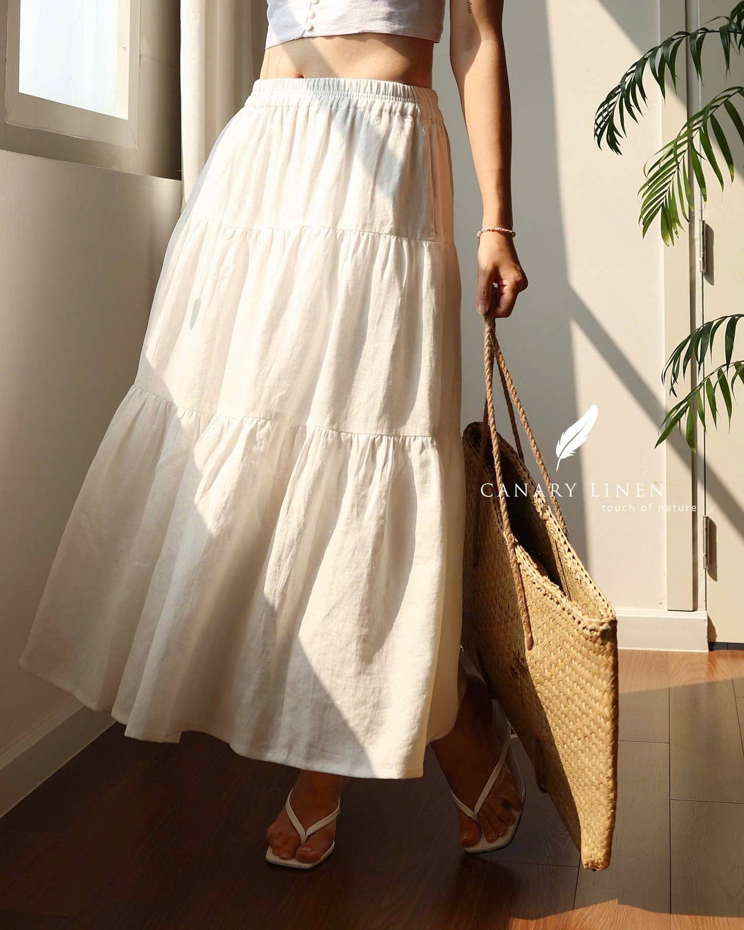 Tiered Maxi Skirt - Trắng 