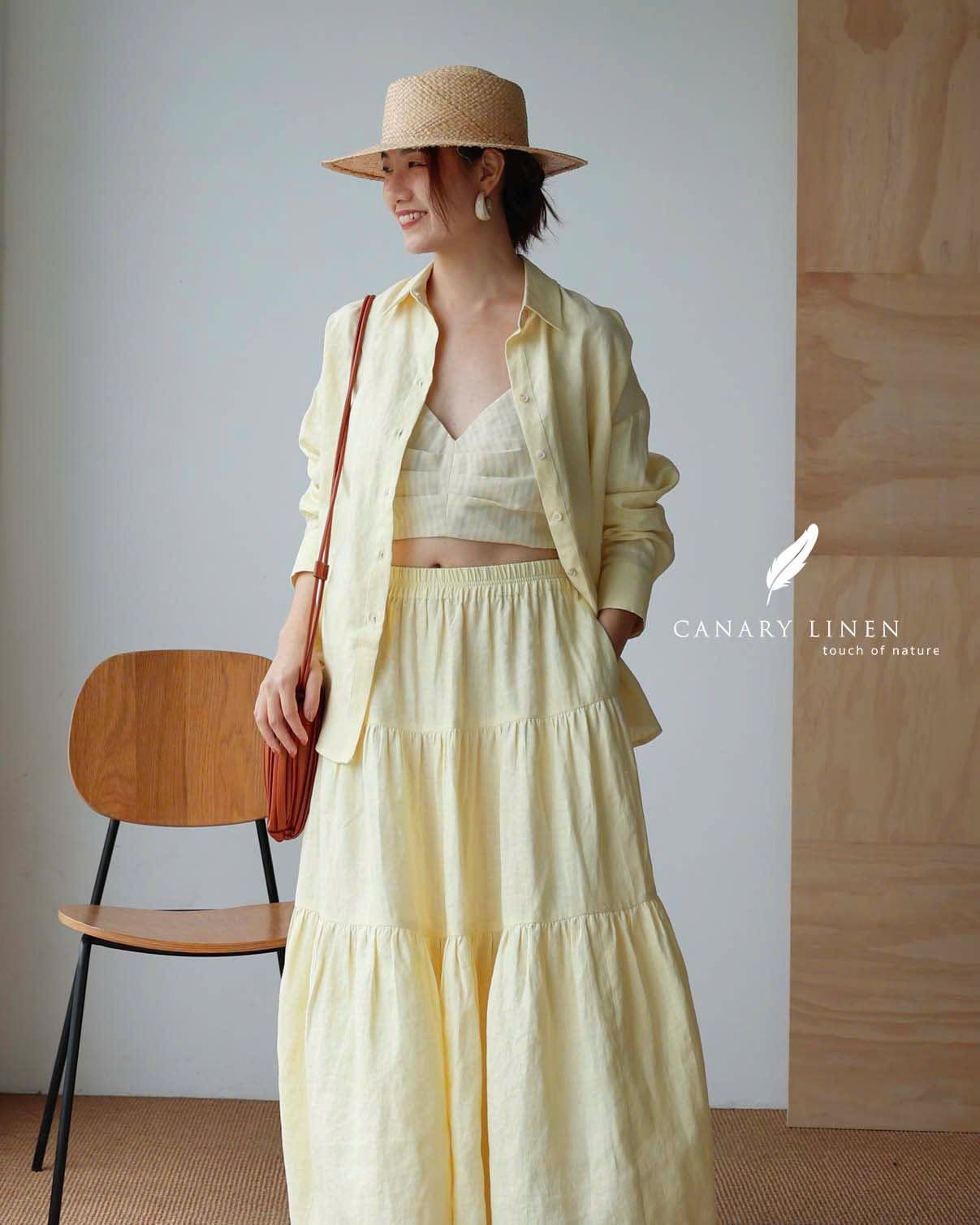  Tiered Maxi Skirt - Vàng Pastel 