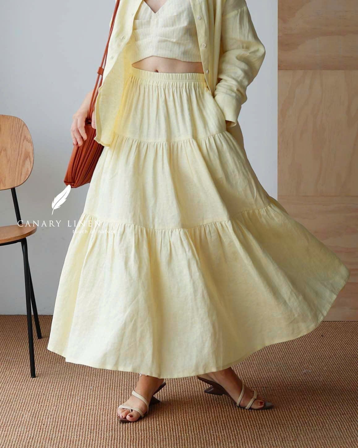  Tiered Maxi Skirt - Vàng Pastel 