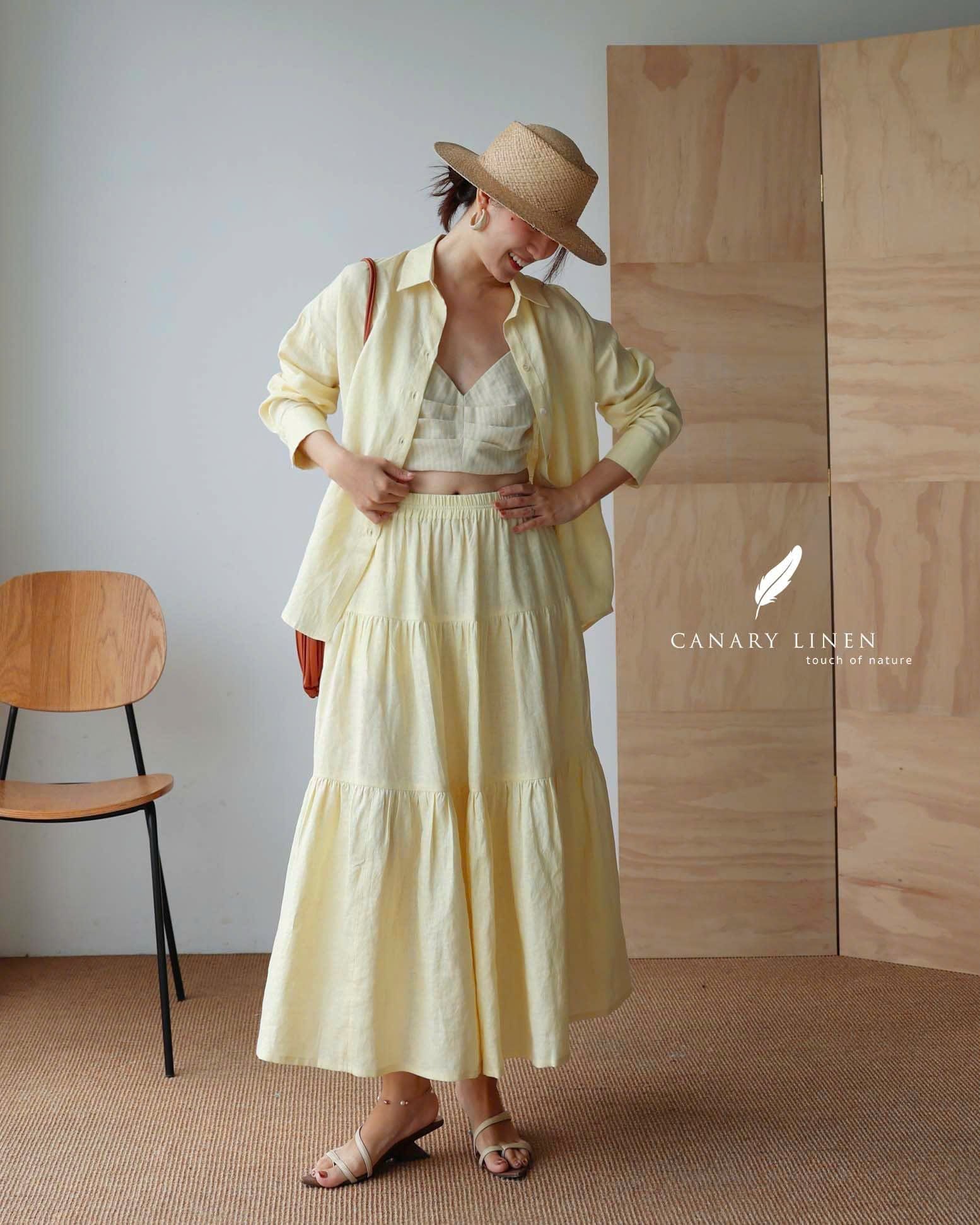  Tiered Maxi Skirt - Vàng Pastel 