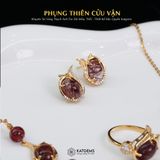  Khuyên Tai Vàng Phụng Thiên Cửu Vận Thạch Anh Tóc Đỏ KT: 10x8x4li ( Hỏa, Thổ ) Độc Quyền Katgems 