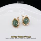  Khuyên Tai Vàng Phụng Thiên Cửu Vận Phỉ Thúy Xanh Lục KT: 10x8x4li (Không Kén Mệnh) Độc Quyền Katgems 
