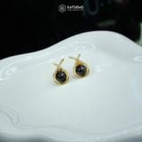  Khuyên Tai Thiết Kế Vàng Trang Sức Thanh Vân Cát Tường Thạch Anh Tóc Đen 7-8ly ( Thủy, Mộc ) Độc Quyền Katgems (Hàng Đặt 7-15 ngày) 