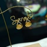  Khuyên Tai Thiết Kế Vàng Trang Sức Thanh Vân Cát Tường Thạch Anh Tóc Vàng 7-8ly ( Kim, Thổ ) Độc Quyền Katgems (Hàng Đặt 7-15 ngày) 