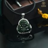 Mặt Phật Di Lặc Ngọc Bích Canada Bọc Bạc Xi Bạch Kim KT: 25.4 x 37 x 6.5mm (Không Kén Mệnh) 