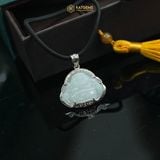  Mặt Phật Di Lặc Bạch Ngọc Type A Bọc Bạc Xi Bạch Kim KT: 31 x 36 x 6.5mm (Không Kén Mệnh) 