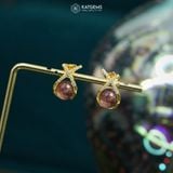 Khuyên Tai Thiết Kế Vàng Trang Sức Thanh Vân Cát Tường Thạch Anh Tóc Đỏ 7-8ly ( Hỏa, Thổ ) Độc Quyền Katgems (Hàng Đặt 7-15 ngày) 