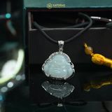  Mặt Phật Di Lặc Bạch Ngọc Type A Bọc Bạc Xi Bạch Kim KT: 31 x 36 x 6.5mm (Không Kén Mệnh) 