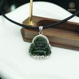  Mặt Phật Di Lặc Ngọc Bích Canada Bọc Bạc Xi Bạch Kim KT: 25.4 x 37 x 6.5mm (Không Kén Mệnh) 