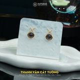  Khuyên Tai Thiết Kế Vàng Trang Sức Thanh Vân Cát Tường Thạch Anh Tóc Đen 7-8ly ( Thủy, Mộc ) Độc Quyền Katgems (Hàng Đặt 7-15 ngày) 