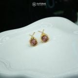 Khuyên Tai Thiết Kế Vàng Trang Sức Thanh Vân Cát Tường Thạch Anh Tóc Đỏ 7-8ly ( Hỏa, Thổ ) Độc Quyền Katgems (Hàng Đặt 7-15 ngày) 