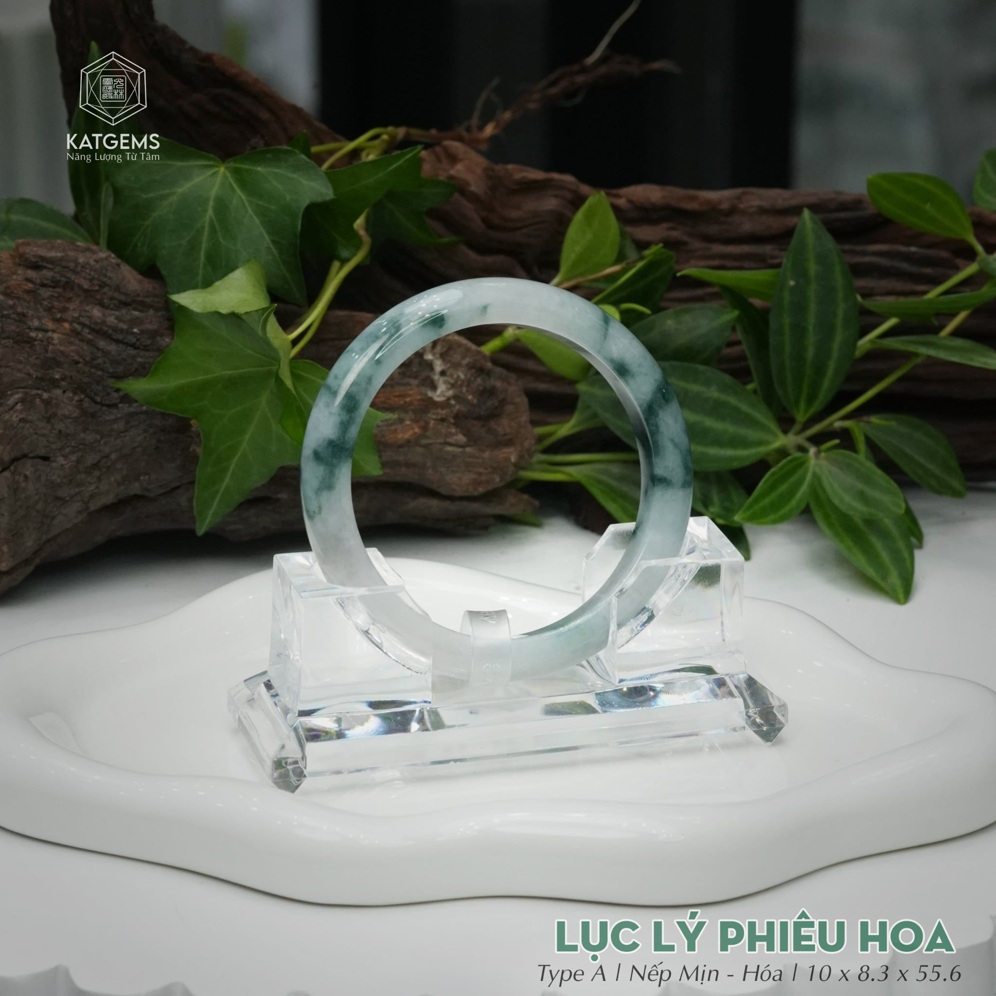  Vòng Khối Ngọc Phỉ Thúy Jade A Lục Lý Phiêu Hoa Cao Cấp Bản Hẹ 10 x 8.3 x 55.6 (Không Kén Mệnh) 260463 
