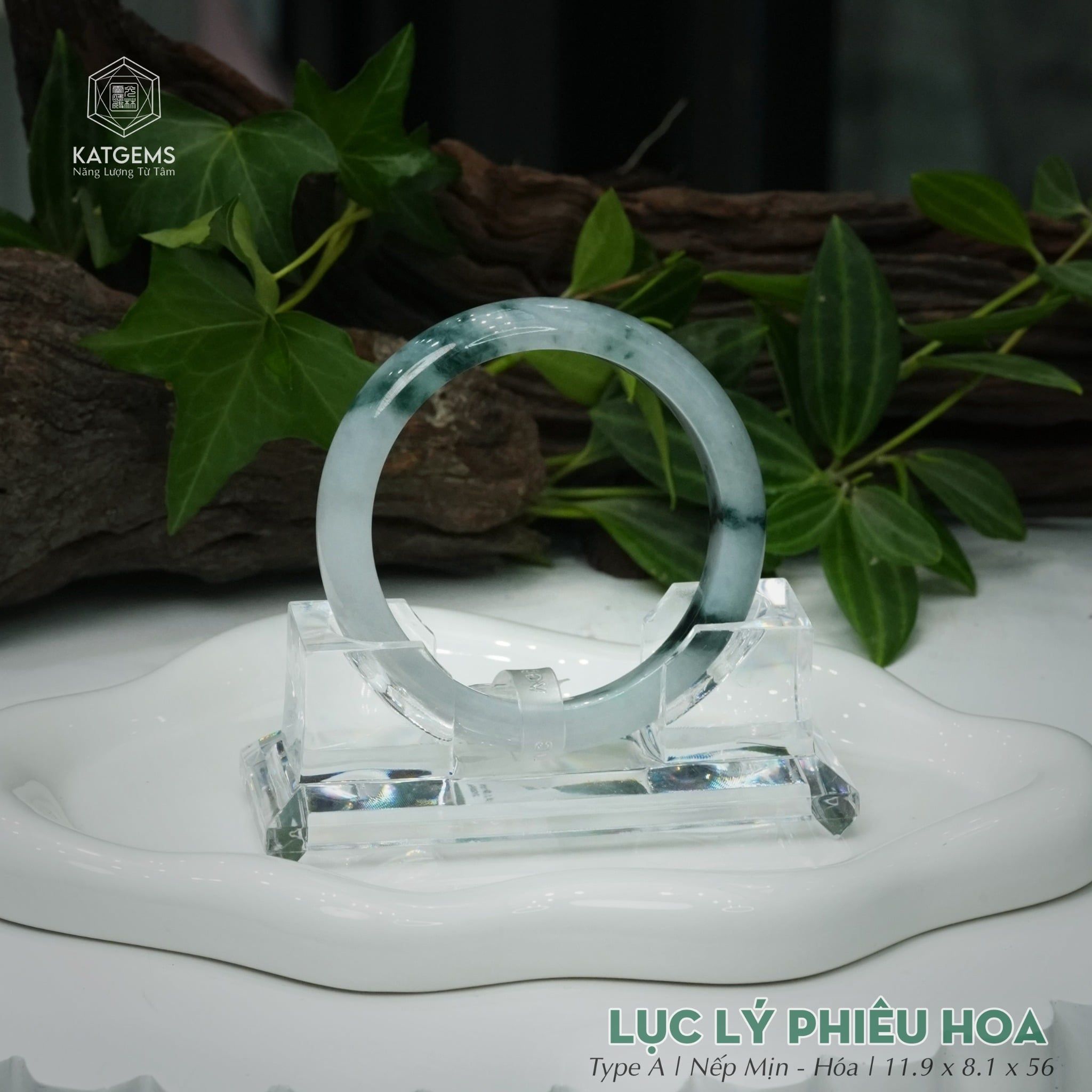  Vòng Khối Ngọc Phỉ Thúy Jade A Lục Lý Phiêu Hoa Cao Cấp Bản Hẹ 11.9 x 8.1 x 56 (Không Kén Mệnh) 260457 