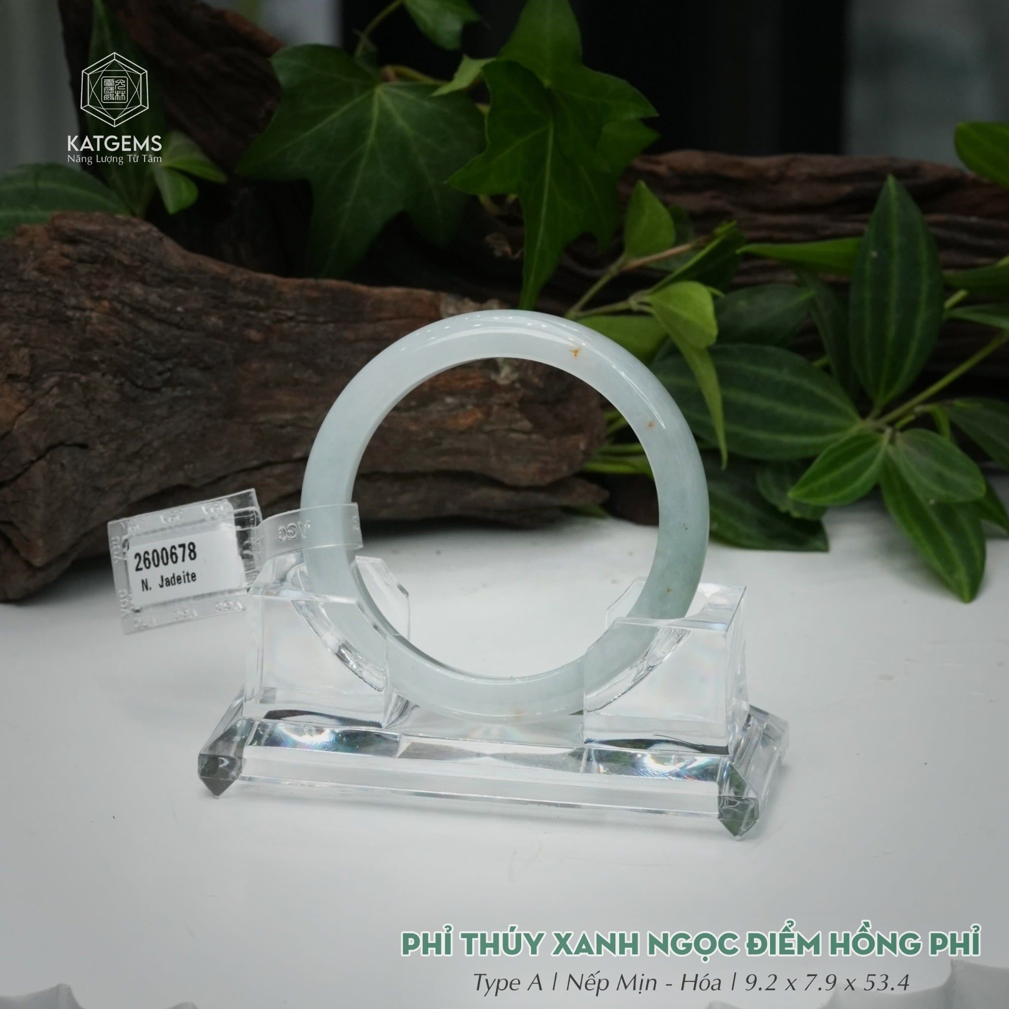  Vòng Khối Ngọc Phỉ Thúy Xanh Ngọc Điểm Hồng Phỉ Cao Cấp Bản Hẹ 9.2 x 7.9 x 53.4 (Không Kén Mệnh) 2600678 